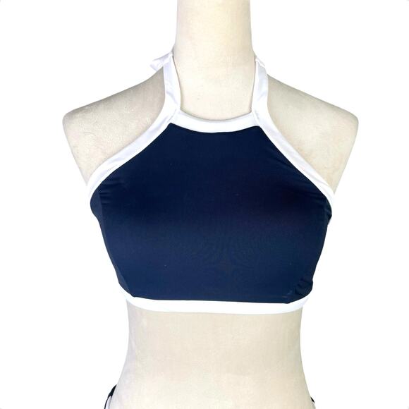 Anthropologie Seafolly NWOT Kenna Navy High Neck 2 Piece Bikini Set Swimsuit - Picture 7 of 15